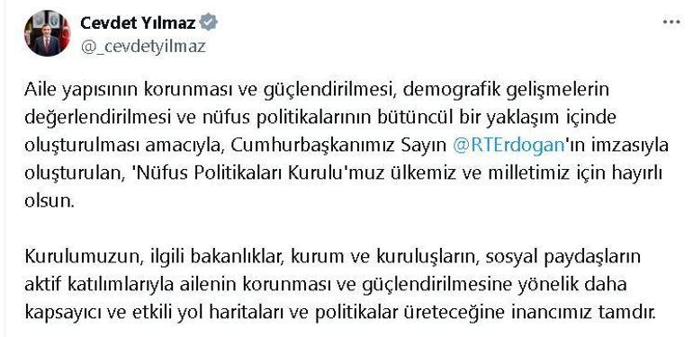 Cumhurbaşkanı Yardımcısı Yılmaz: Nüfus Politikaları Kurulu, kapsayıcı ve etkili politikalar üretecek