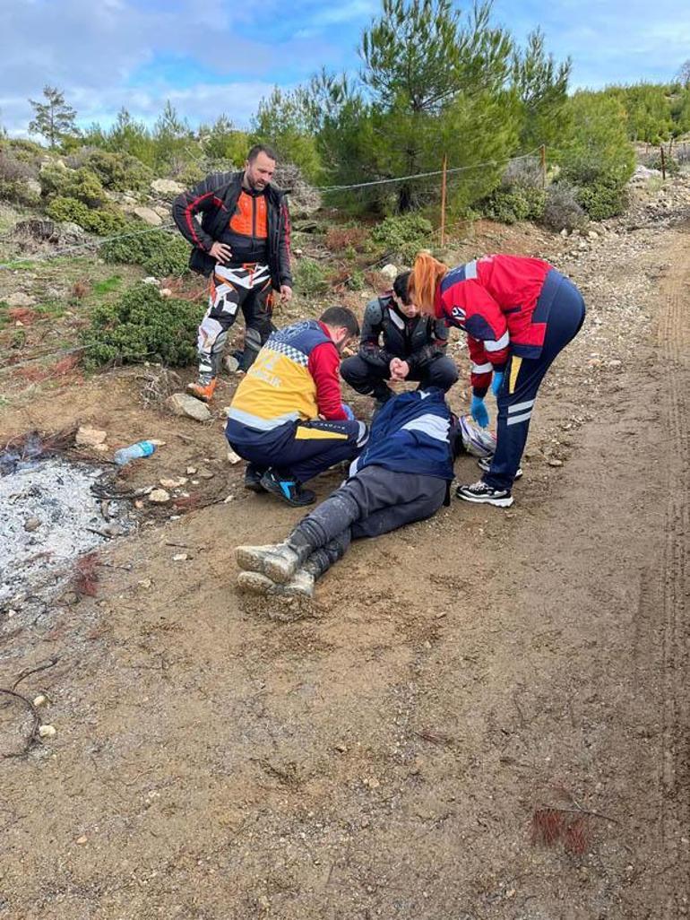 Dağda kaza yapınca mahsur kalan motosikletli, helikopterle kurtarıldı