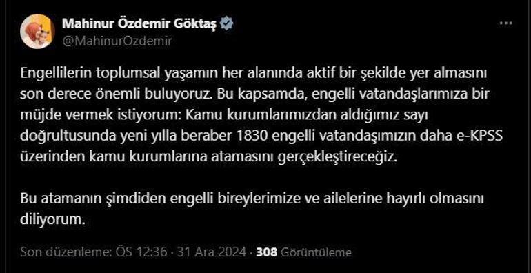 Bakan Göktaş: EKPSS ile 1830 engelli vatandaşımızın atamasını gerçekleştireceğiz