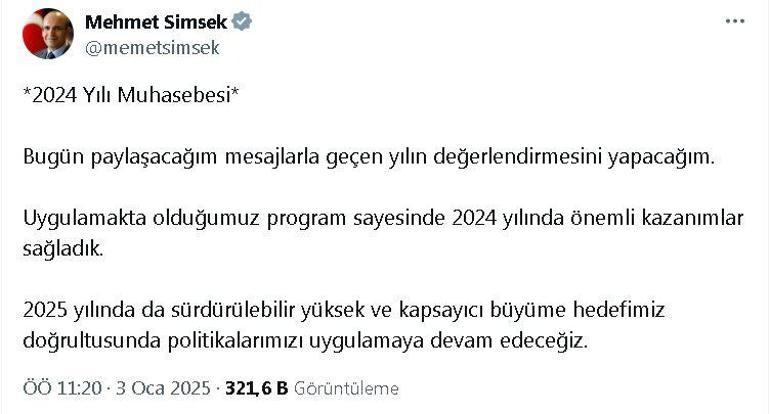 Bakan Şimşekten 2024 yılı muhasebesi