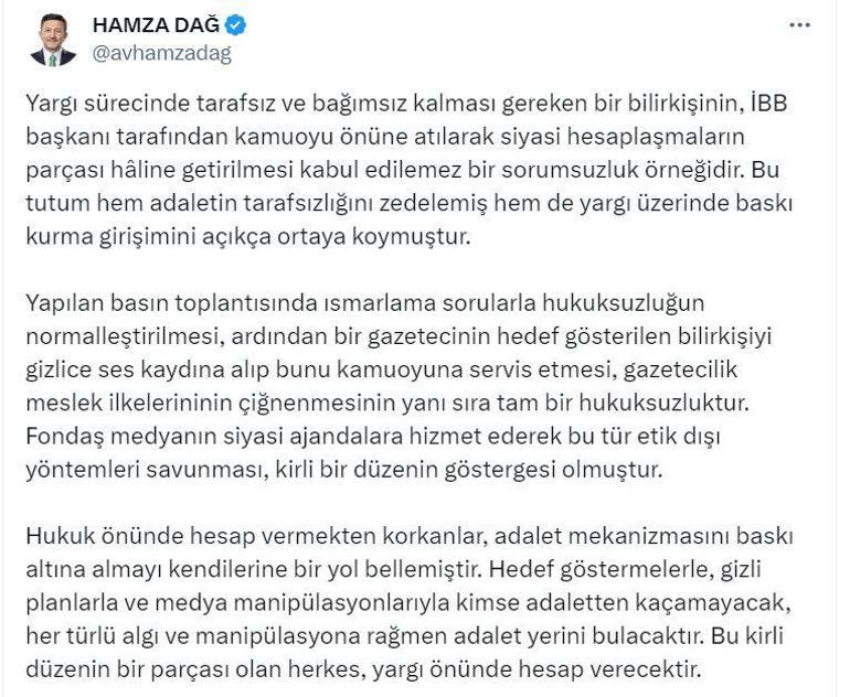 AK Partili Dağdan İmamoğluna tepki