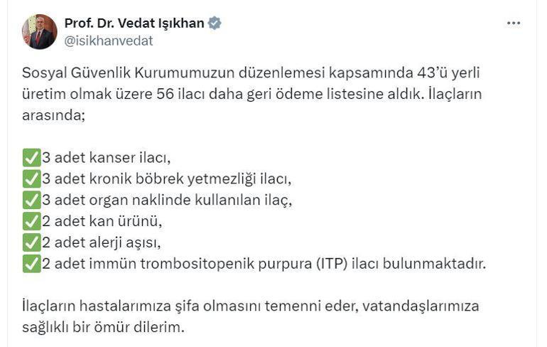 Bakan Işıkhan: 56 ilacı daha geri ödeme listesine aldık