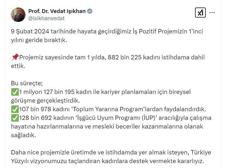 İş Pozitif Projesiyle 882 bin kadın istihdama dahil edildi