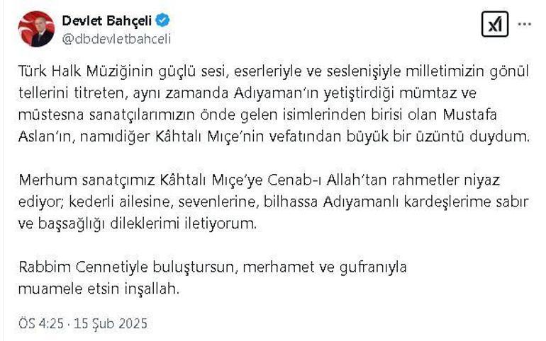 Bahçeliden, Kahtalı Mıçe için başsağlığı mesajı