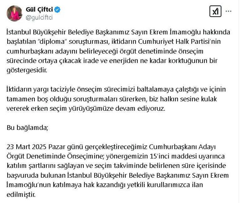 CHPde, İmamoğlunun ön seçim için adaylığı ilan edildi