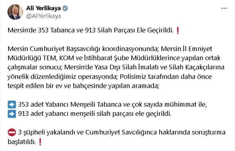 Mersinde 353 tabanca ele geçirildi: 3 gözaltı