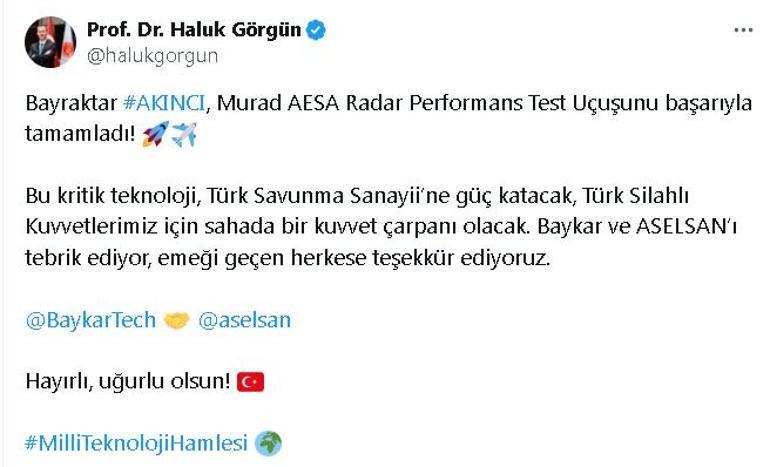 Bayraktar AKINCI, Murad AESA radarı ile test uçuşunu tamamladı
