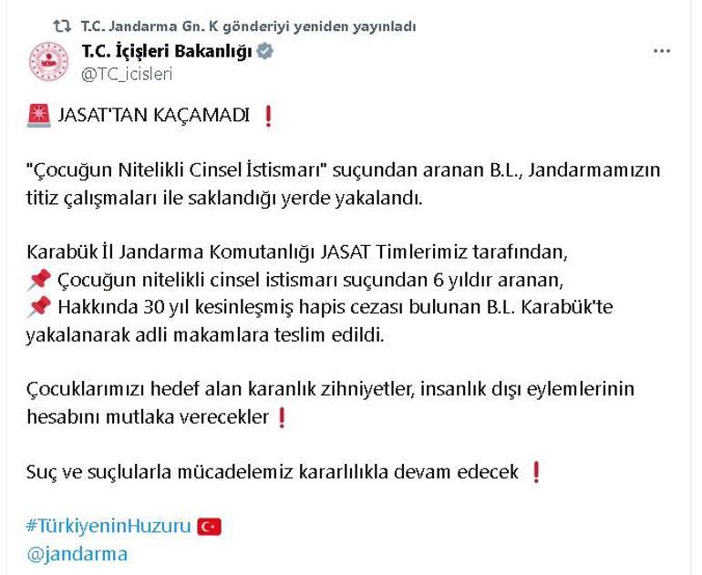 İçişleri: Çocuk istismarı suçundan 6 yıldır aranan firari suçlu yakalandı