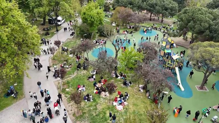 İstanbulda deprem sonrası Maçka Parkında yoğunluk havadan görüntülendi