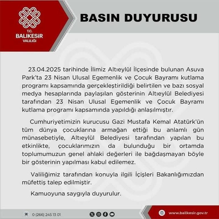 Balıkesirdeki 23 Nisan gösterisine müfettiş talebi