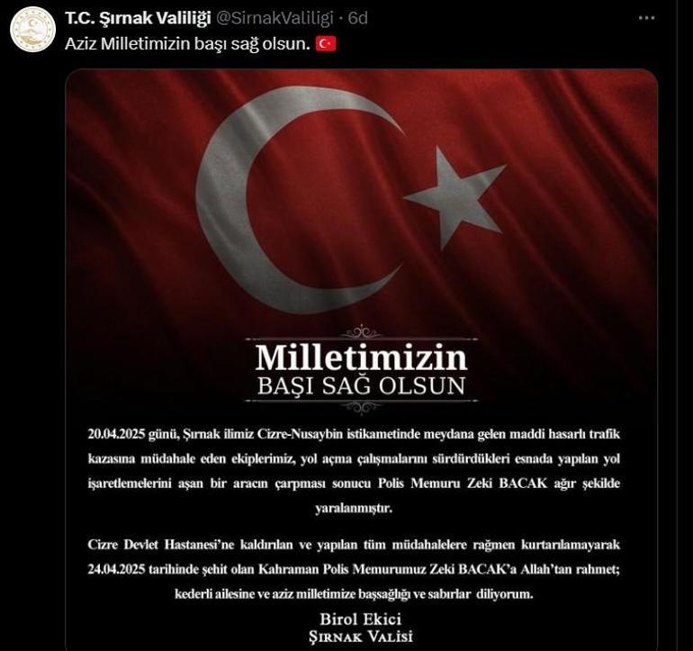 Trafik kazasına müdahale ederken TIRın çarptığı polis memuru, 5 gün sonra şehit oldu