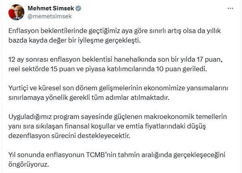 Bakan Şimşekten enflasyon açıklaması