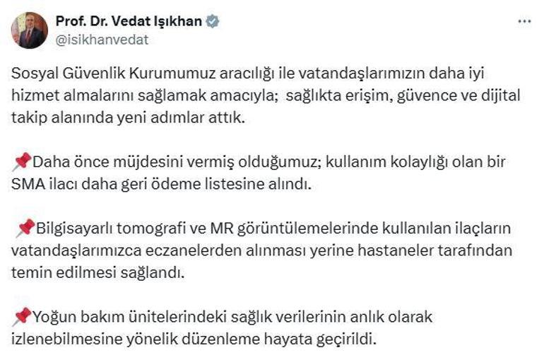 Bakan Işıkhan: Bir SMA ilacı daha geri ödeme listesine alındı