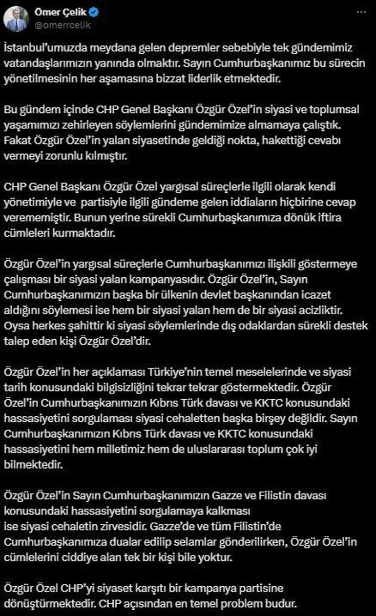 AK Partili Çelik: Özgür Özel, CHPyi siyaset karşıtı bir kampanya partisine dönüştürmektedir