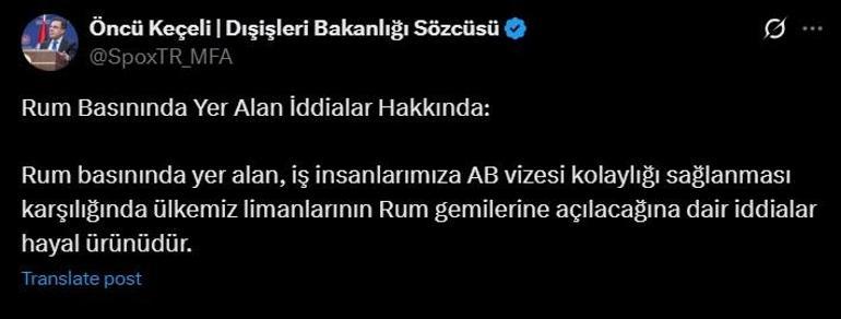 Dışişleri Sözcüsü Keçeli: Limanlarımızın Rum gemilerine açılacağı iddiaları hayal ürünüdür
