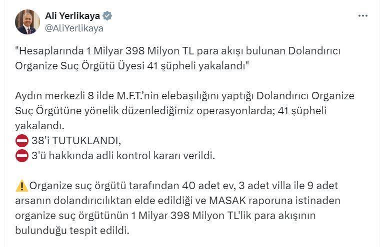 Aydın merkezli 8 ilde organize suç örgütüne operasyon; 38 tutuklama