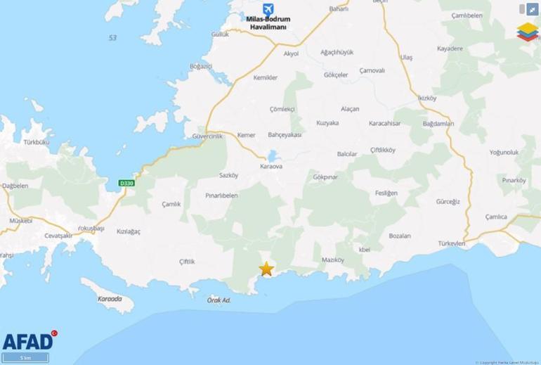 Bodrumda 4.1 büyüklüğünde deprem