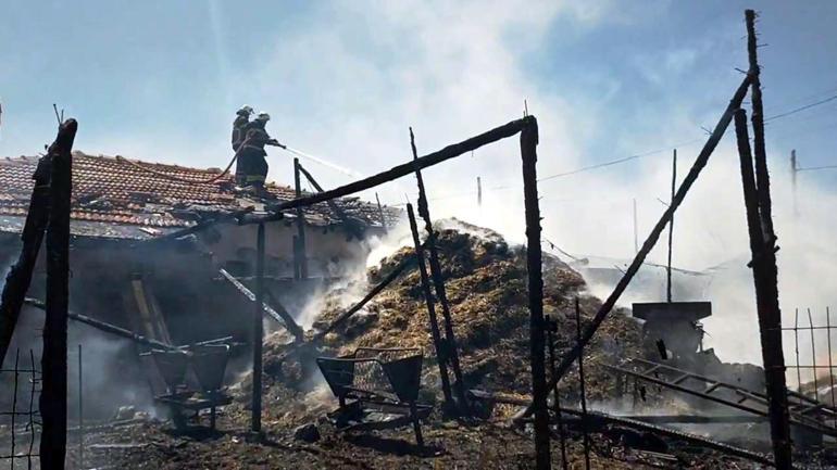 Edirne’de saman balyalarındaki yangın, eve sıçradı