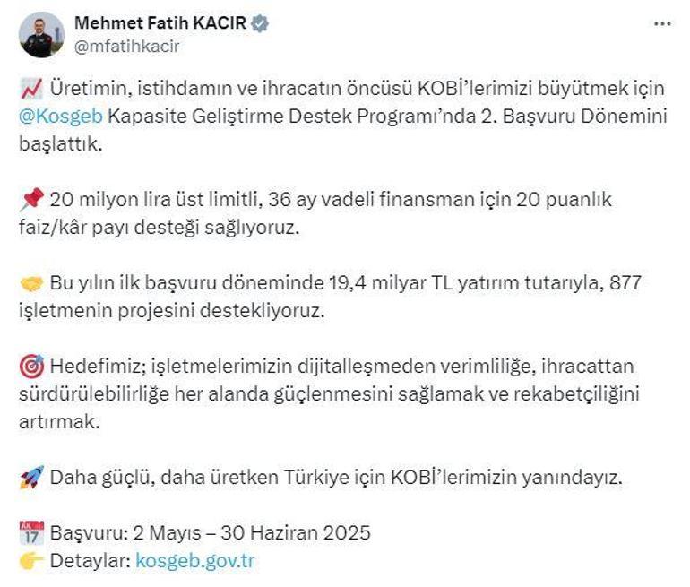 KOSGEB Kapasite Geliştirme Destek Programında 2. Başvuru Dönemi başladı