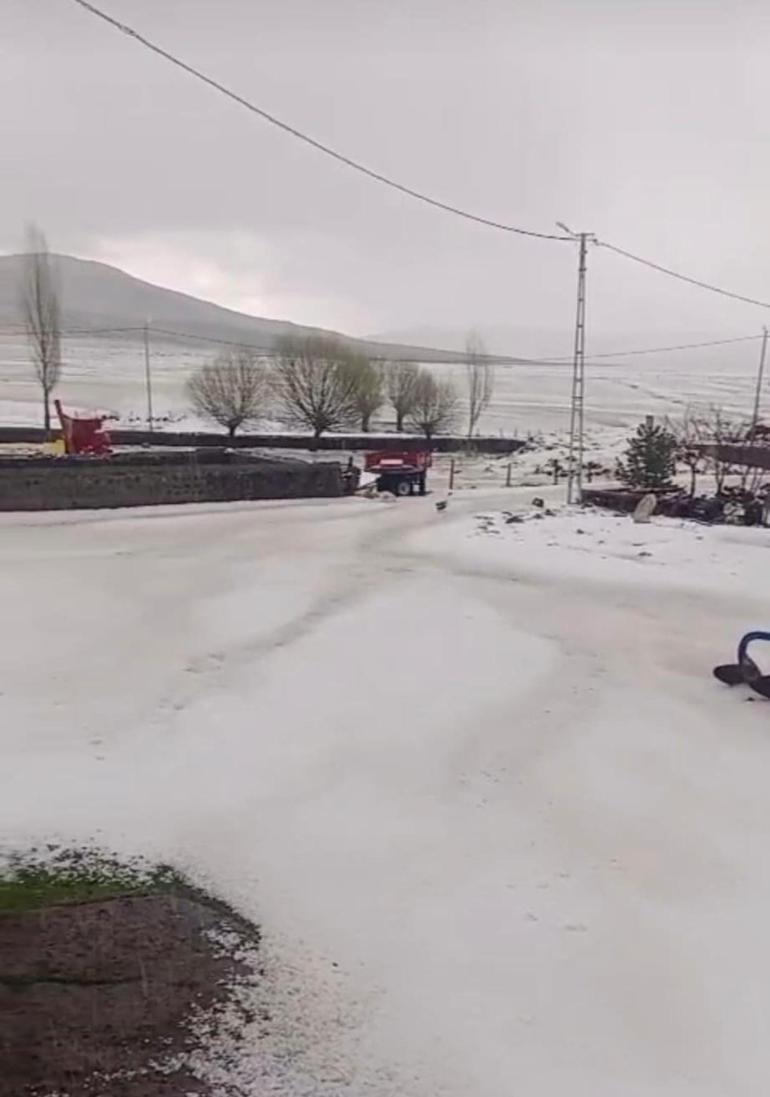 Ardahan’ın yüksek kesimleri, dolu yağışıyla beyaza büründü