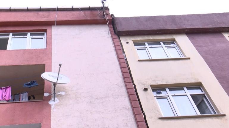 Bağcılar’da toprak kayması nedeniyle tahliye edilen bina havadan görüntülendi