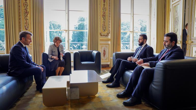 Fransa Cumhurbaşkanı Macron ve Suriye Cumhurbaşkanı Şara bir araya geldi