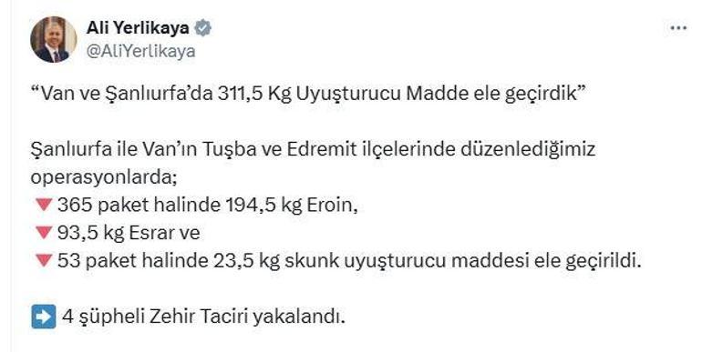 Van ve Şanlıurfada narkotik operasyonlarında 4 gözaltı