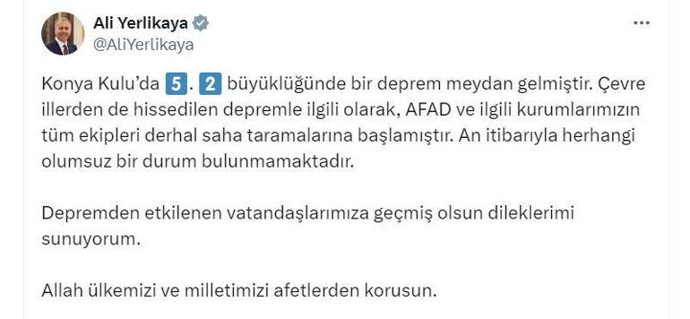 Konya’da 5.2 büyüklüğünde deprem; Ankara’da da hissedildi