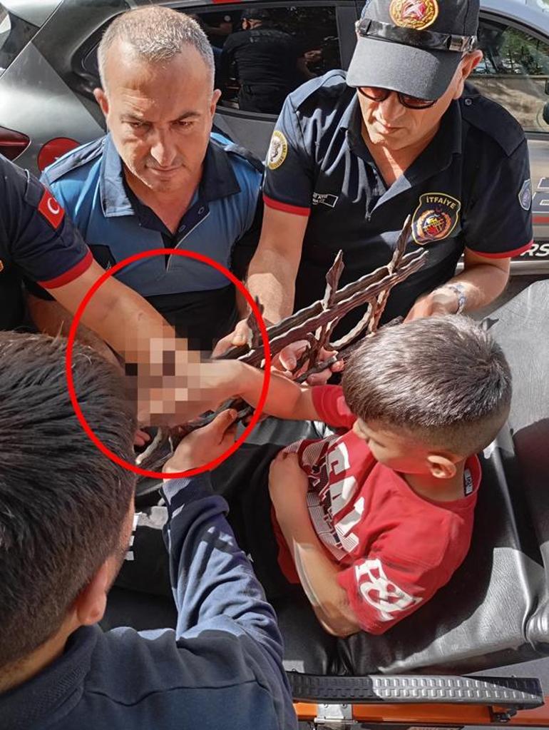 Dut yemek isterken eli korkuluk demirine saplandı