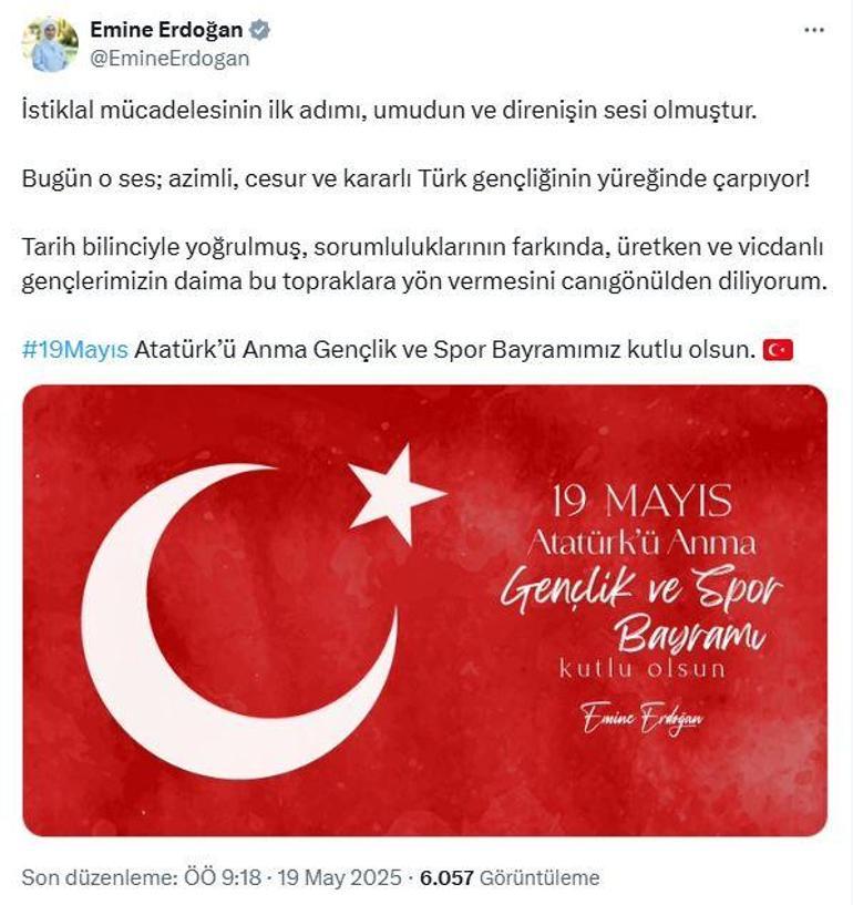 Emine Erdoğandan 19 Mayıs paylaşımı