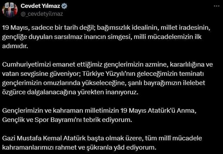 Cevdet Yılmazdan 19 Mayıs mesajı