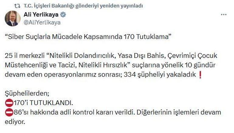 58 ilde siber suç operasyonları: 334 gözaltı