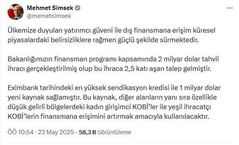 Bakan Şimşek: Eximbank tarihindeki en yüksek sendikasyon kredisini sağlandı