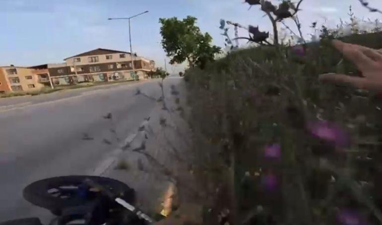 Motosiklet sürücüsü drift atarken kaza yaptı; o anlar kask kamerasında