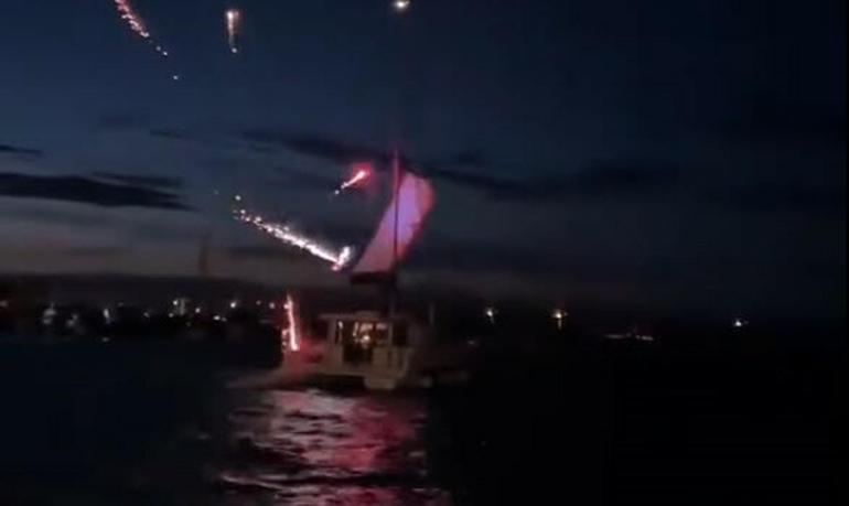 Emekli astsubay, gösteri yaptığı paramotorla tekneye çarptı; o anlar kamerada