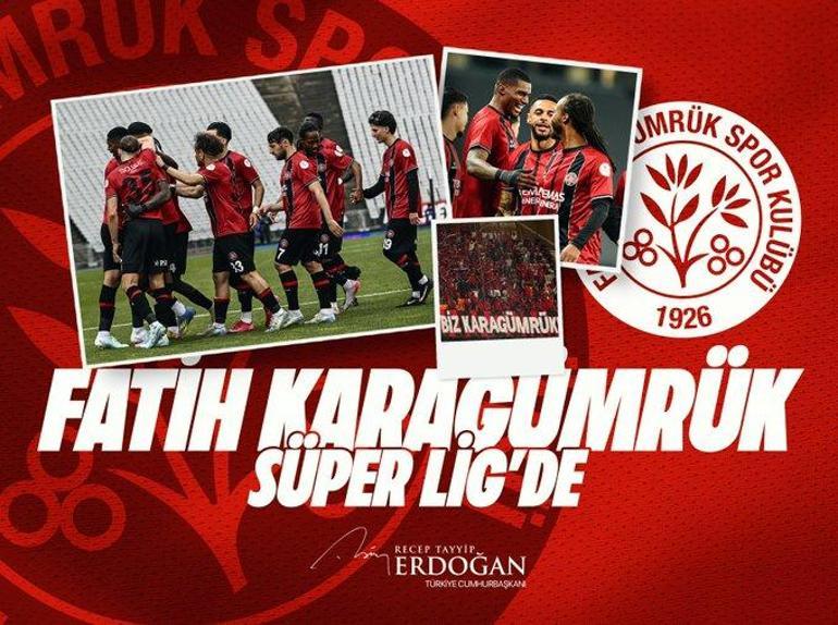 Cumhurbaşkanı Erdoğandan Süper Lige yükselen Fatih Karagümrük için tebrik mesajı