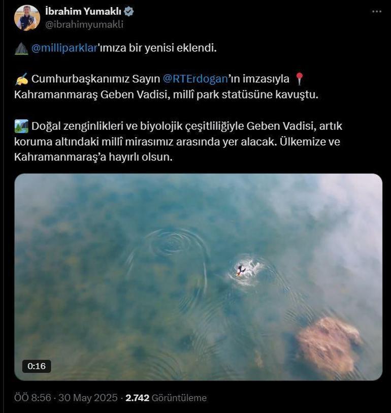 Kahramanmaraş Geben Vadisi, milli park statüsüne alındı