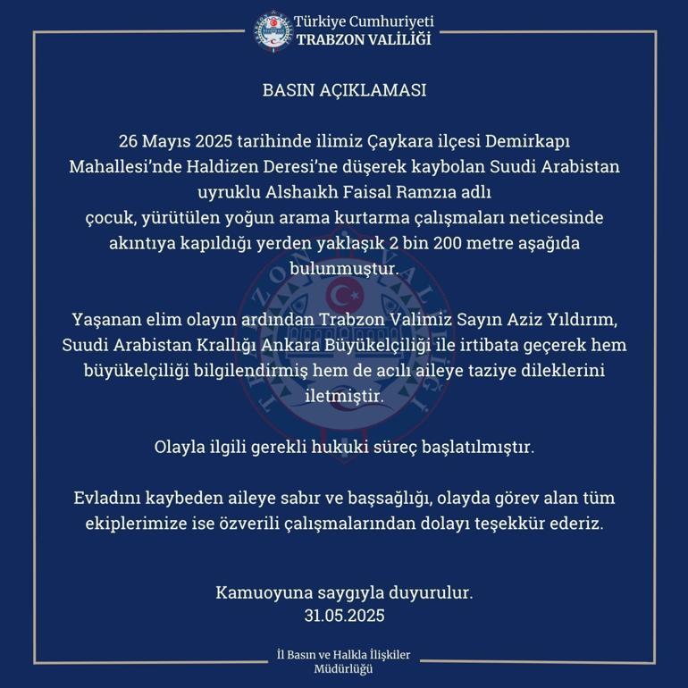 Trabzonda derede kaybolan Faisalin cansız bedeni bulundu