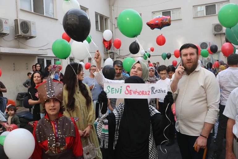 Kas hastası Raziyenin isteği; Filistin bayrağını simgeleyen balonlar gökyüzüne bırakıldı