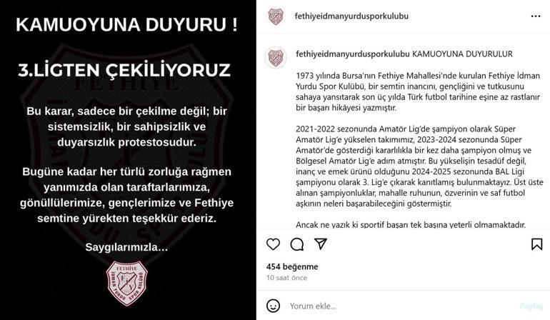 TFF 3üncü Lige çıkan Bursa temsilcisi, ligden çekilme kararı aldı