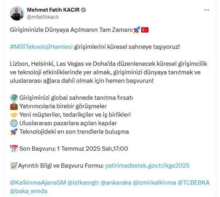 Bakan Kacırdan, küresel girişimcilik etkinliklerine katılım çağrısı