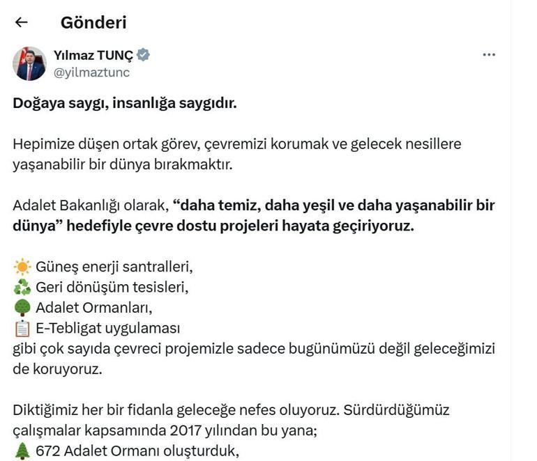 Bakan Tunç: E-Tebligat ile 177 bin 655 ağacı kesilmekten kurtardık