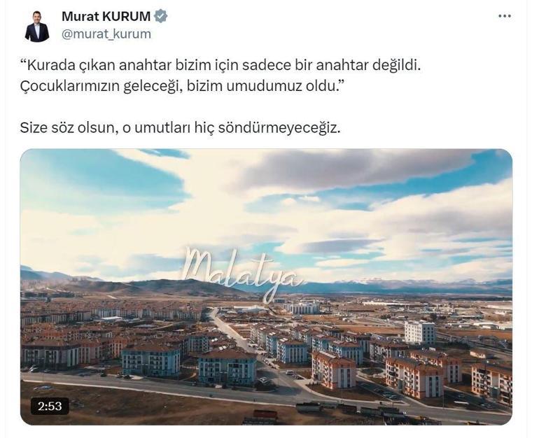 Bakan Kurum, Malatyada tamamlanan konutların görüntülerini paylaştı
