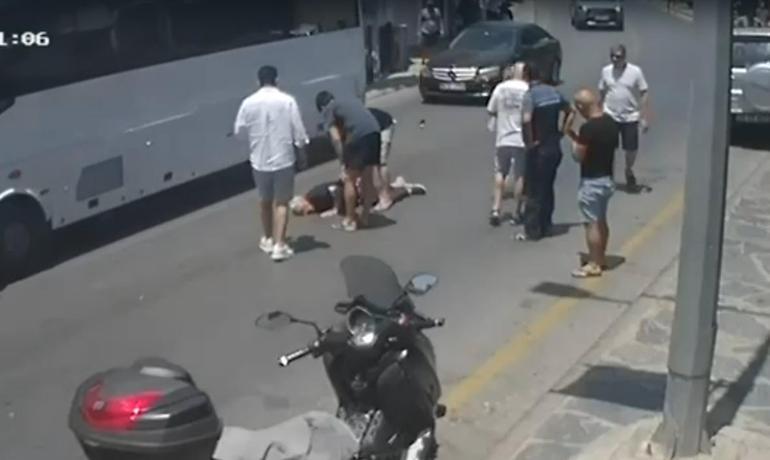 Bodrumda hafif ticari aracın çarptığı yaya yaralandı; kaza kamerada