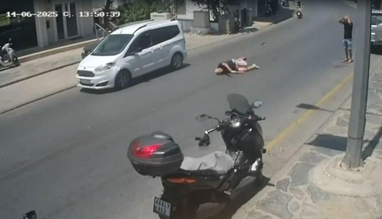 Bodrumda hafif ticari aracın çarptığı yaya yaralandı; kaza kamerada