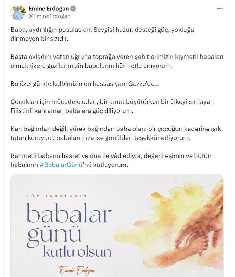 Emine Erdoğandan Babalar Günü mesajı