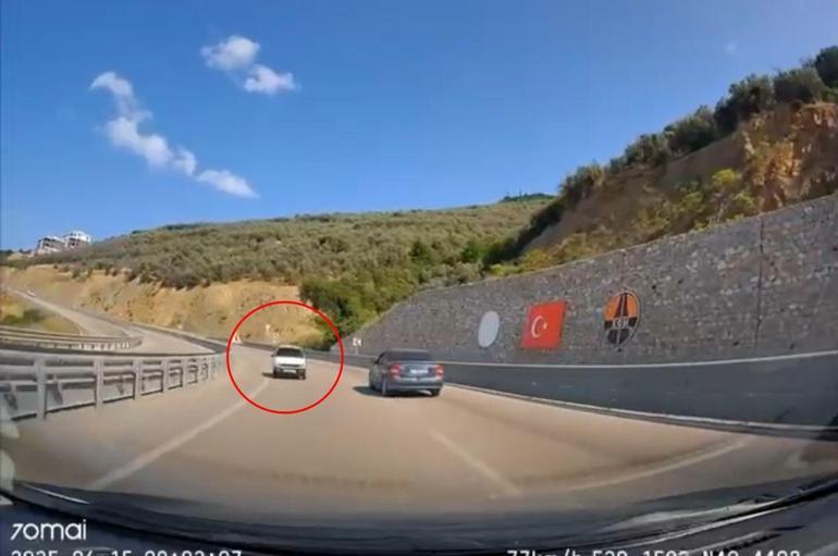 Otobanda otomobili ile ters yönde ilerledi; o anlar kamerada