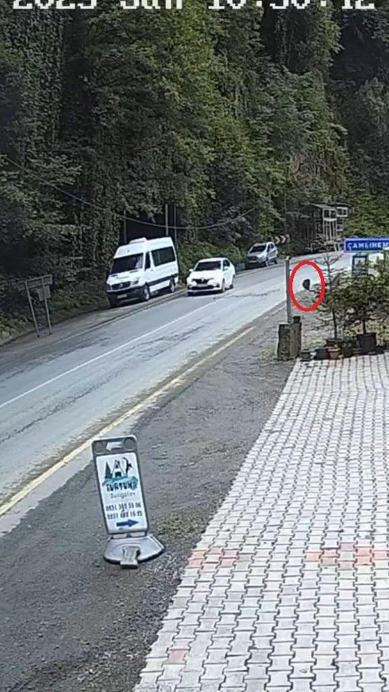 Rizede seyir halindeki otomobilin önüne kaya düştü; o anlar kamerada