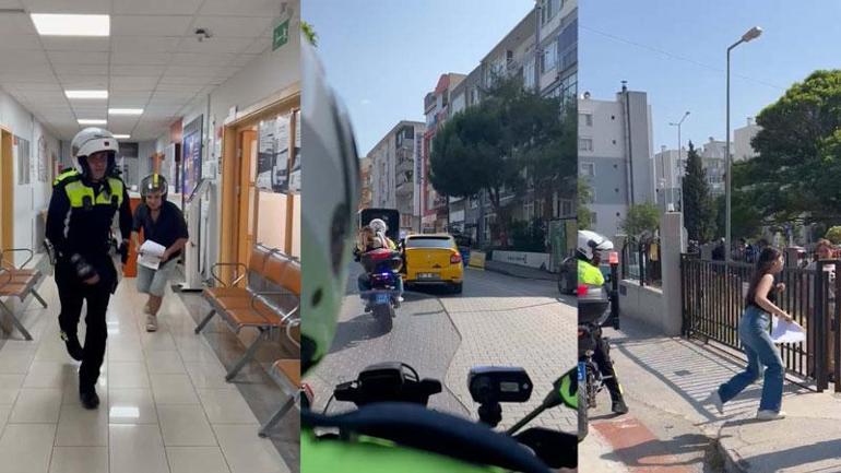 Çanakkalede sınava geç kalan öğrencileri polisler yetiştirdi