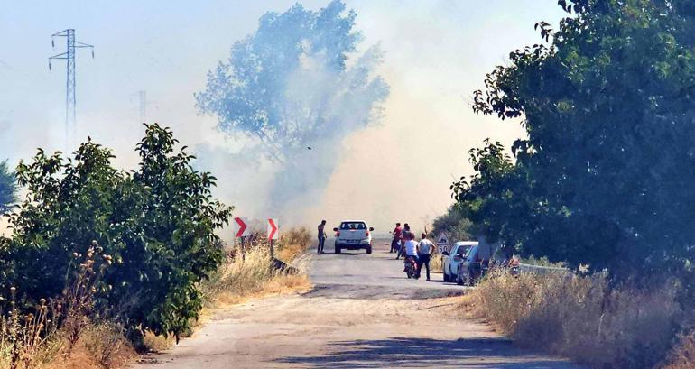 Edirnede anız yangını; kara yolu kapatıldı